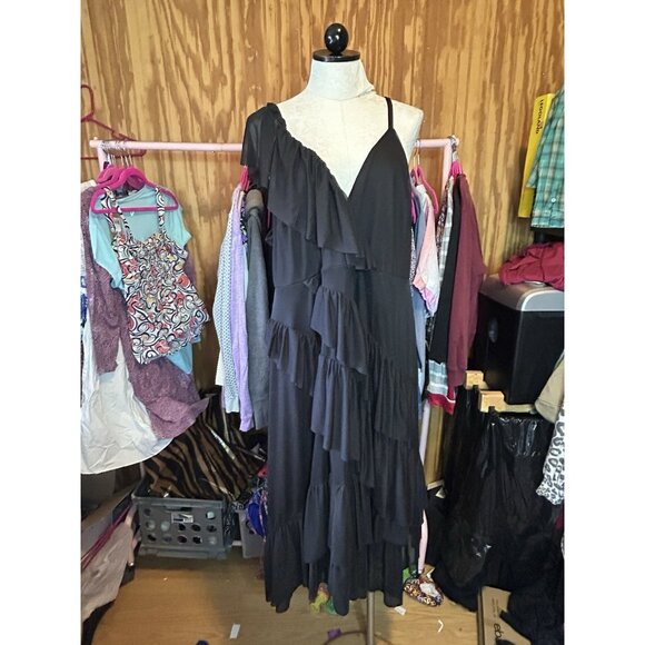 Torrid 3 (3X) Black Midi Mesh Ruffle Surplice Dress Cocktail Party - Picture 2 of 11